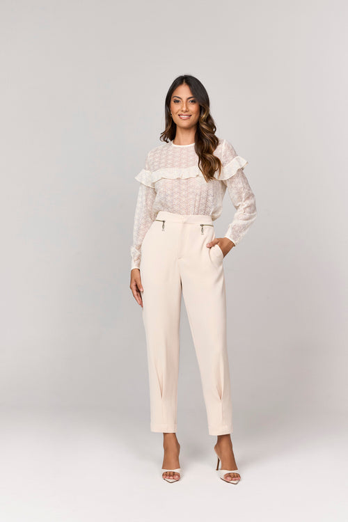 BLUSA MANGA LONGA COM DETALHE BORDADOS TECIDO