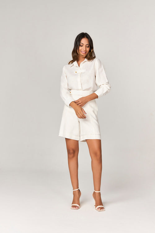 BLUSA CAMISA DE LINHO COM DETALHE ILHETA
