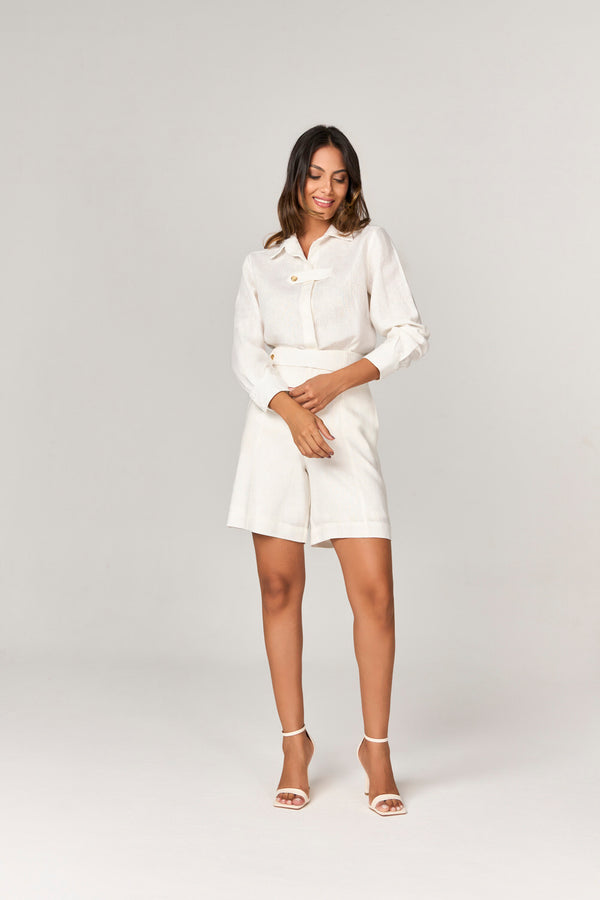 BLUSA CAMISA DE LINHO COM DETALHE ILHETA