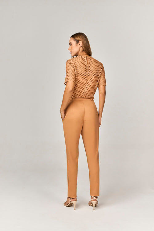 BLUSA T-SHIRT DE TELA COM CROPPED EM MALHA