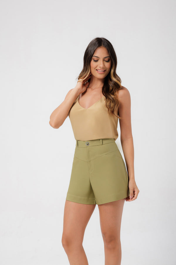 SHORT ALFAIATARIA COM BOTAO FLOR