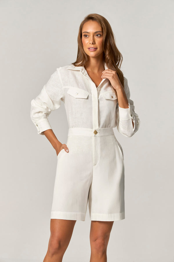 BLUSA CAMISA LINHO COM DETALHE LAPELAS