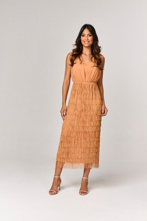 VESTIDO MIDI COM FRANJAS