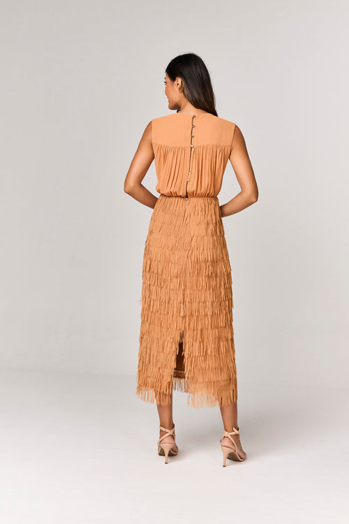 VESTIDO MIDI COM FRANJAS