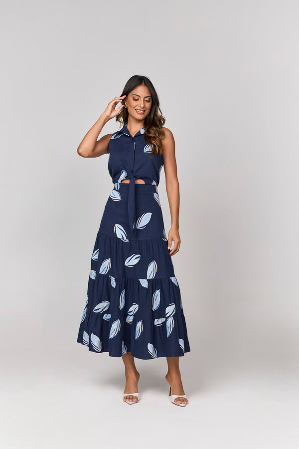 VESTIDO MIDI COM DETALHE MARIAS E BORDADOS