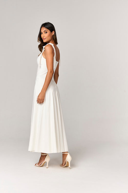 VESTIDO MIDI COMNESGAS E DETALHE LACO ALCA