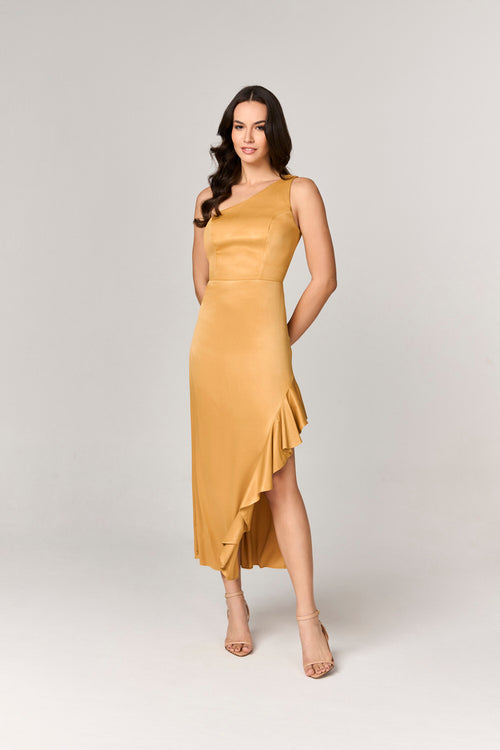 VESTIDO MIDI COM ASSIMETRIA E OMBRO UNICO