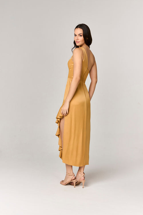 VESTIDO MIDI COM ASSIMETRIA E OMBRO UNICO