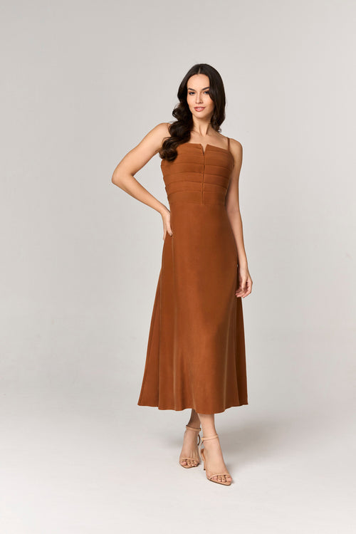 VESTIDO MIDI COM PREGAS BUSTO