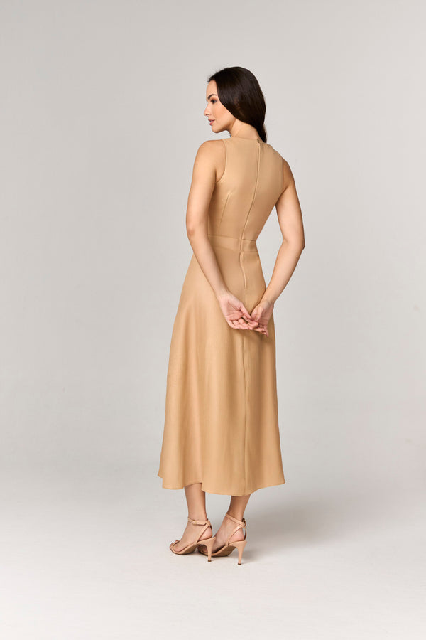 VESTIDO MIDI DE PURO LINHO COM BOTAO MOEDA