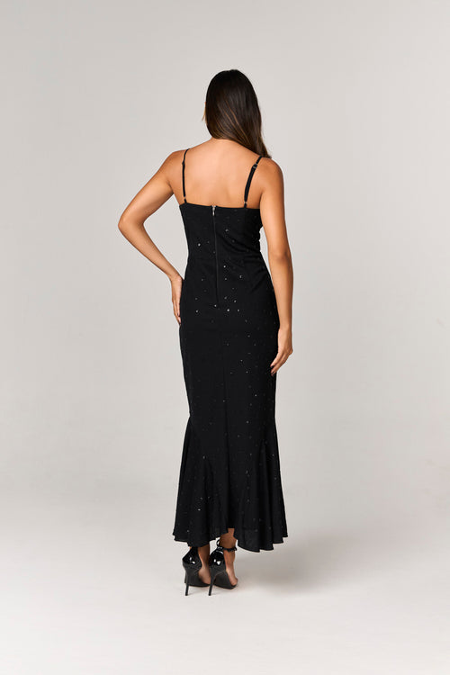 VESTIDO MIDI SEREIA COM DETLAHE POA BRILHOSO