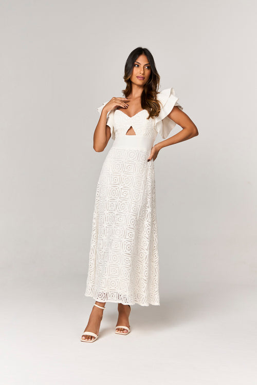 VESTIDO MIDI COM MANGA GODE DE APLICACAO PAETE