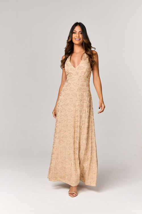 VESTIDO LONGO COM DETALHE PAETE