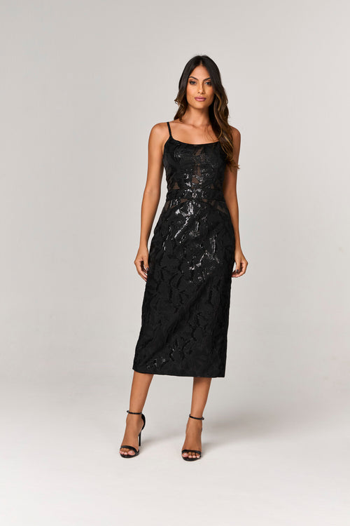 VESTIDO MIDI COM DETLAHES BRILHOSOS