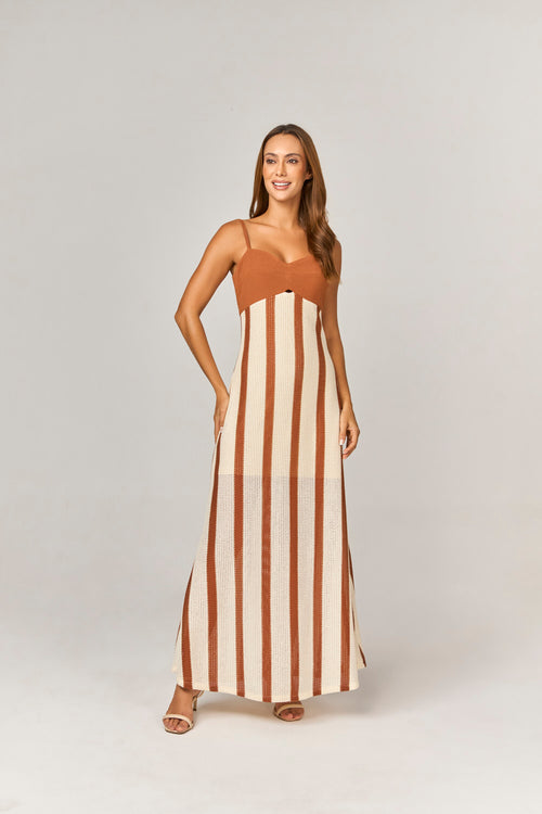 VESTIDO MIDI DE TRICOT COM DETALHE BICOLOR