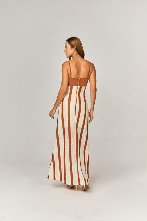 VESTIDO MIDI DE TRICOT COM DETALHE BICOLOR
