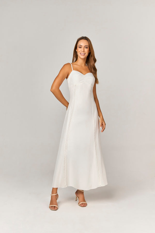 VESTIDO MIDI COM PESPONTO BUSTO E APLICACAO