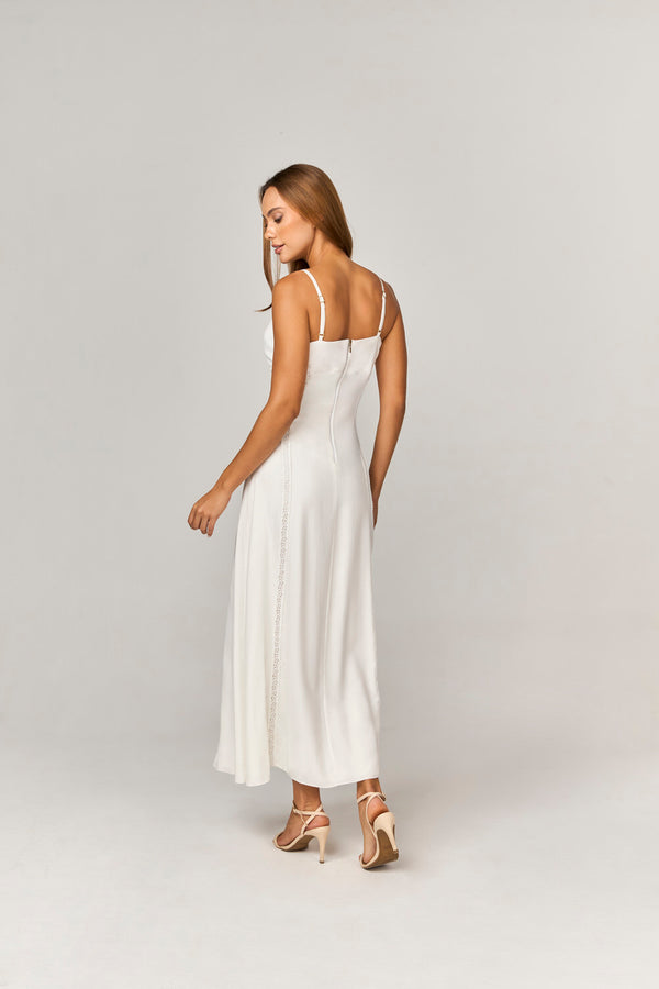 VESTIDO MIDI COM PESPONTO BUSTO E APLICACAO