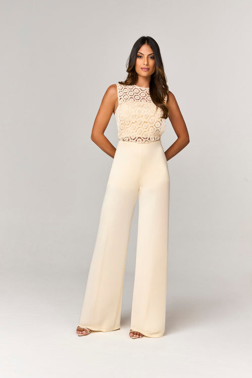 MACACAO PANTALONA COM DETALHE CROCHE E TOP EM MALHA