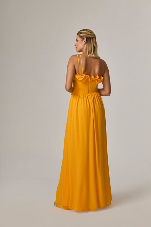 VESTIDO LONGO OMBRO SO COM BABADOS