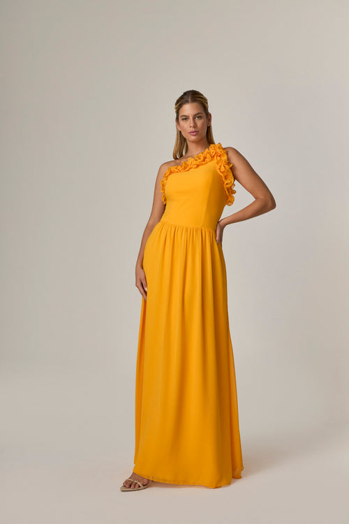 VESTIDO LONGO OMBRO SO COM BABADOS