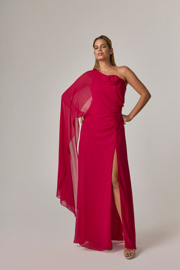 VESTIDO LONGO COM SOBREPOSICAO