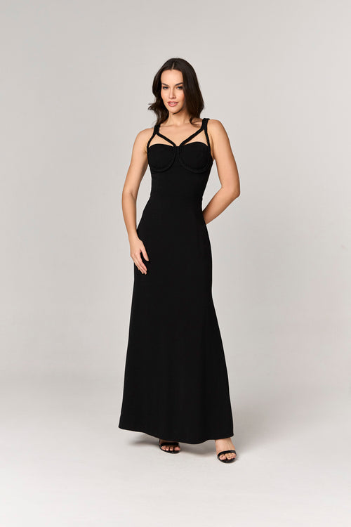 VESTIDO LONGO COM DETALHE TRANCADO