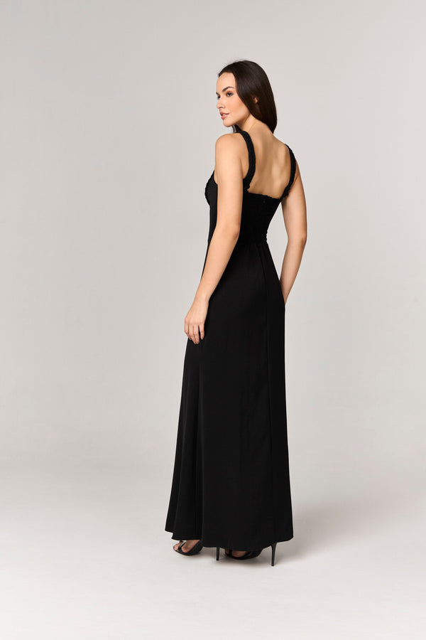 VESTIDO LONGO COM DETALHE TRANCADO