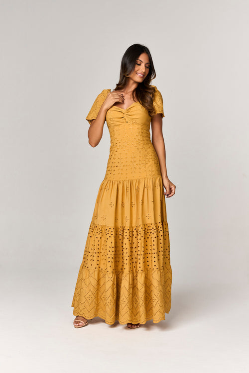 VESTIDO LONGO DE LAISE COM MIX DE TECIDOS