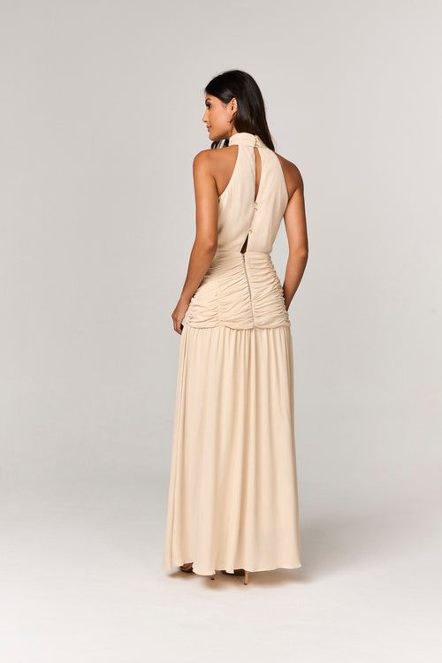 VESTIDO LONGO COM DETALHES FRANZIDOS