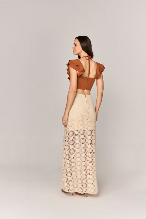 VESTIDO LONGO COM DETALHE BABADOS