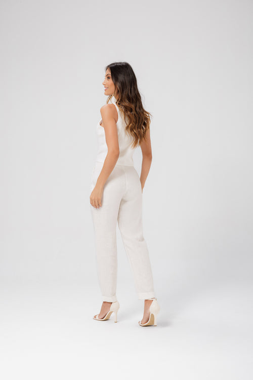 CONJUNTO CALCA E COLETE COM DETALHE VERDUGO E BOTAO FLOR