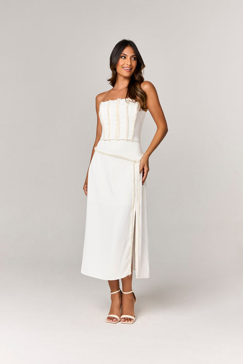 CONJUNTO SAIA MIDI E CORSET COM DETALHE FRANJAS