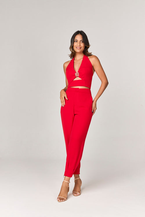 CONJUNTO CALCA E CROPPED COM DETALHE FIVELA GREGA