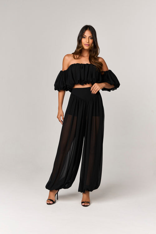 CONJUNTO CALCA ALADIN COM CROPPED OMBRO A OMBRO