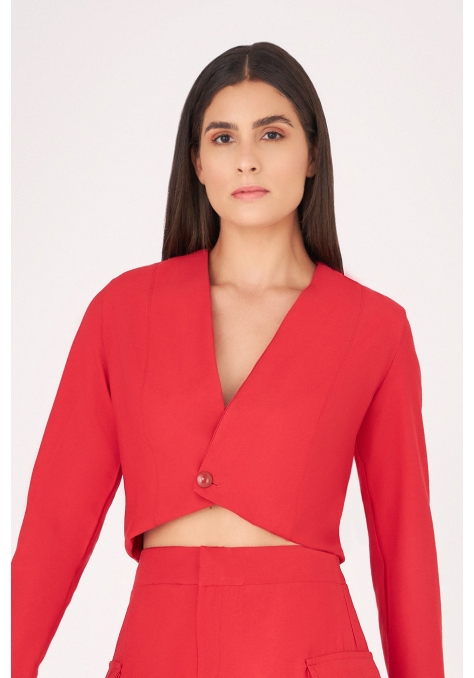 Blazer Deep Cropped sem Gola Feminino - Luminous