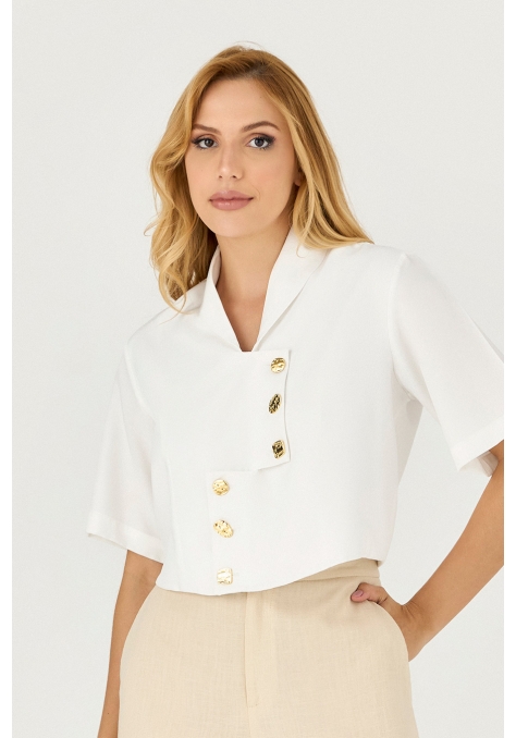 Blusa Deep com Manga Detalhe Botão Orgânico - Le Jardin