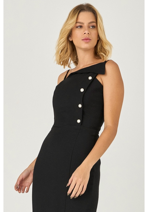 Vestido Midi Assimétrico DEEP com Botões de Pérola - Essência