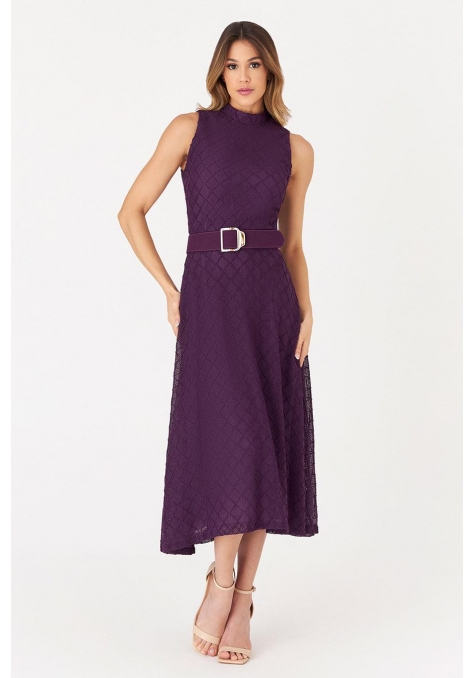 Vestido Deep Midi Trabalhado com Cinto Feminino - Spotlight