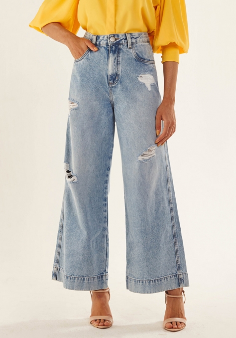Calça Cropped Pantalona Jeans - EL Verano