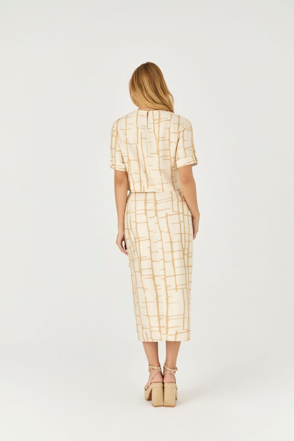 Saia Midi Estampada Com Botao
