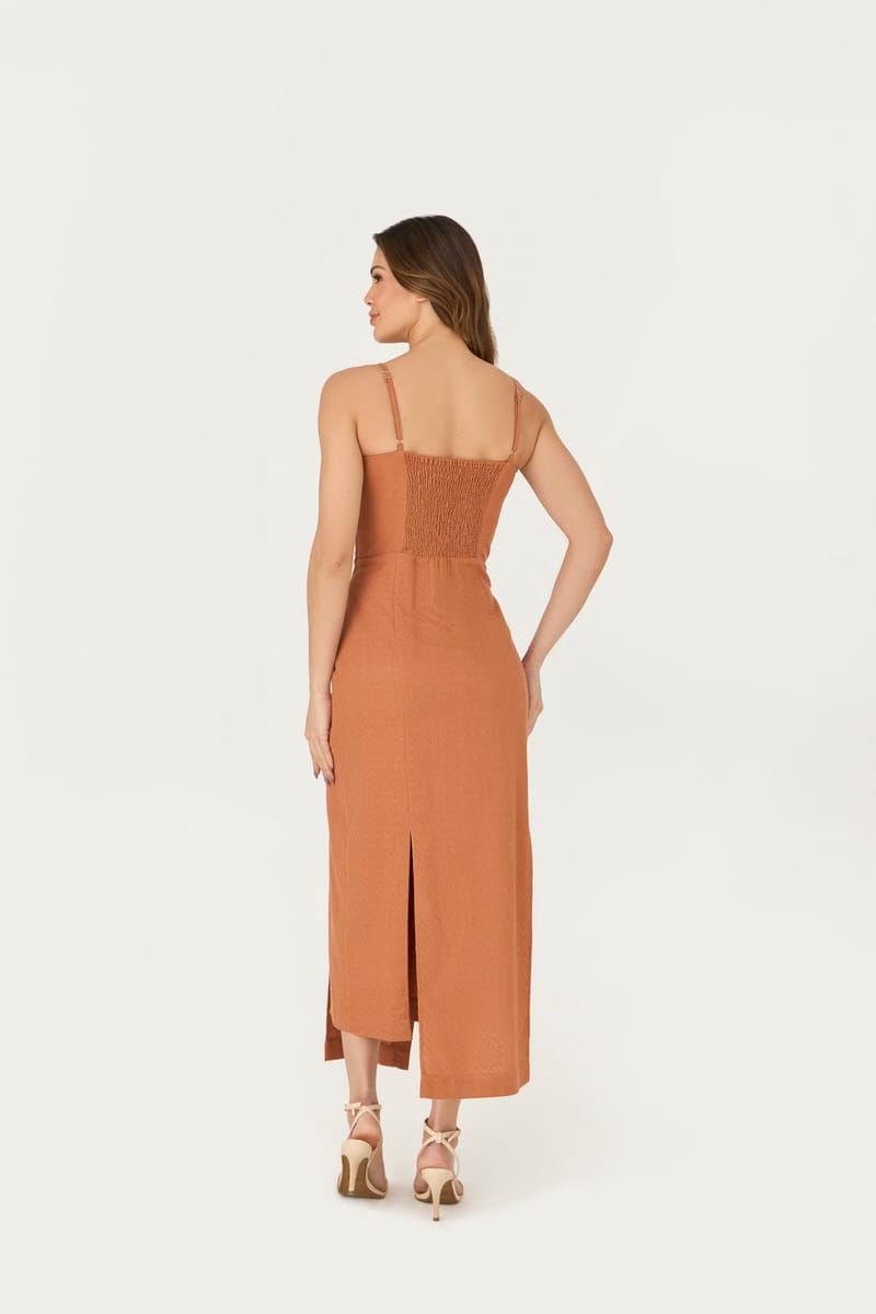 10414709 C BEG Vestido Midi Corset Com Botao