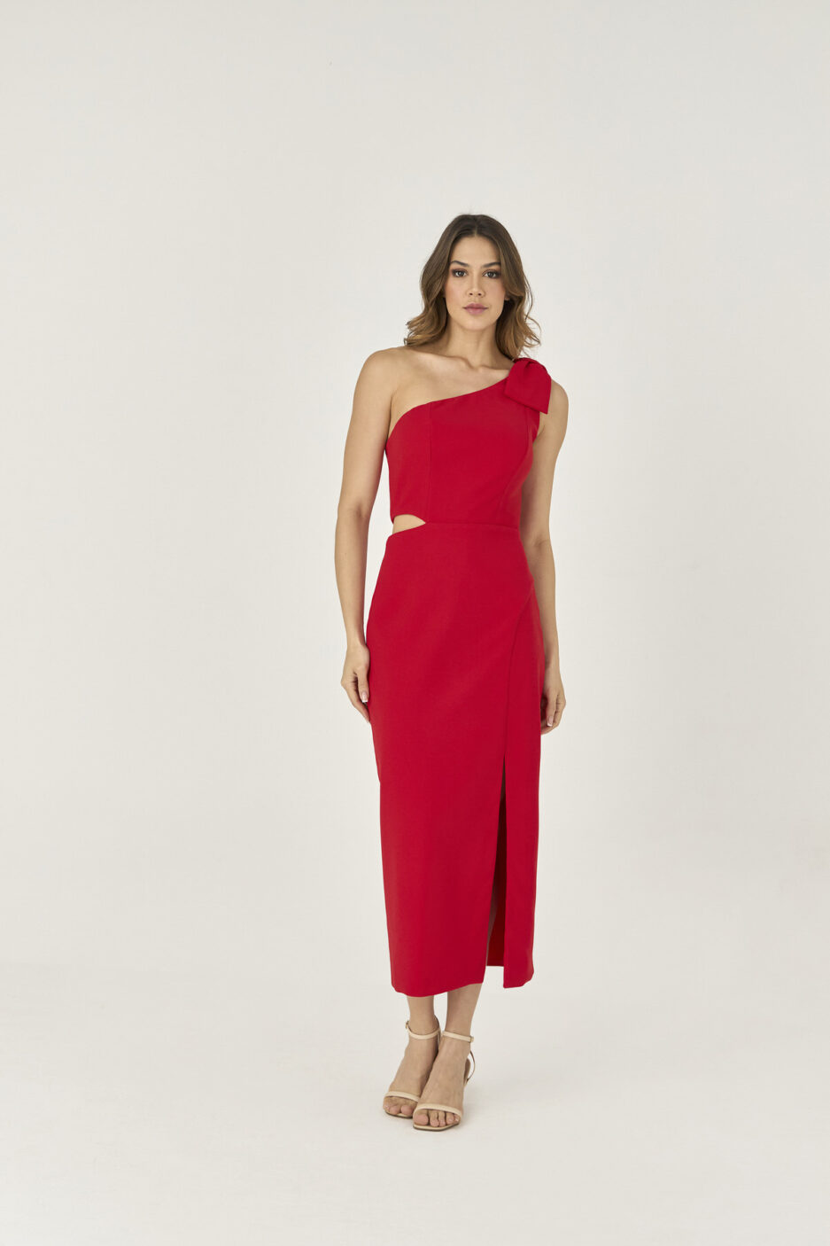 Vestido Midi Com Fenda Detalhe Laco