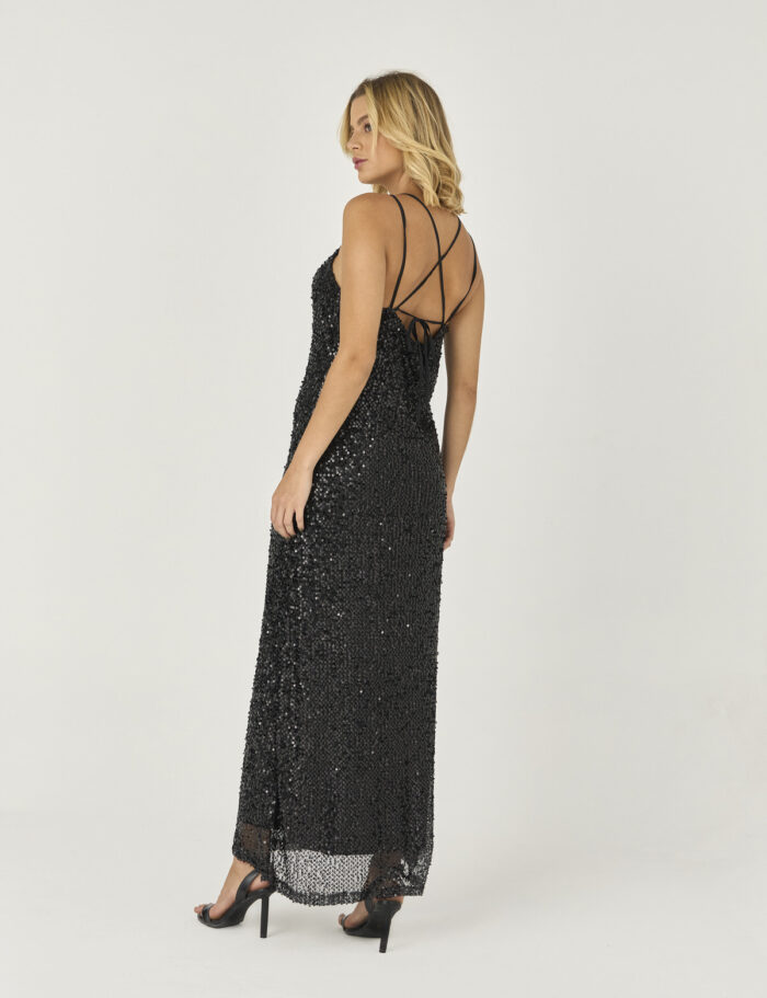 Vestido Longo De Paete Com Detalhe Laco