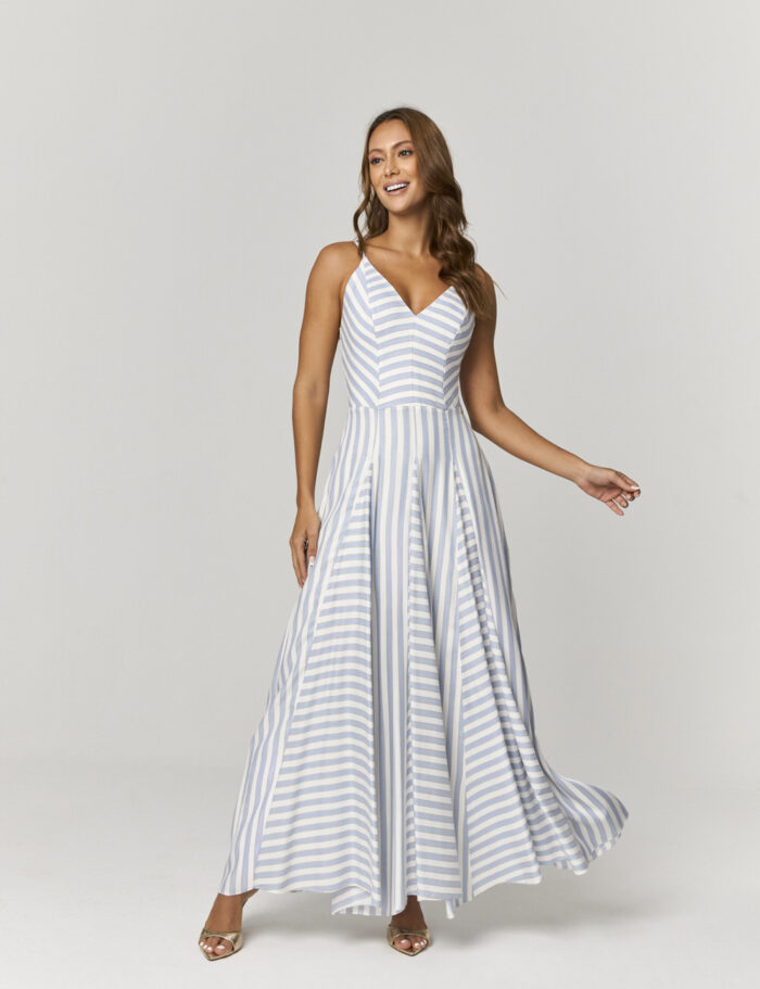 Vestido Midi Com Detalhe Listras