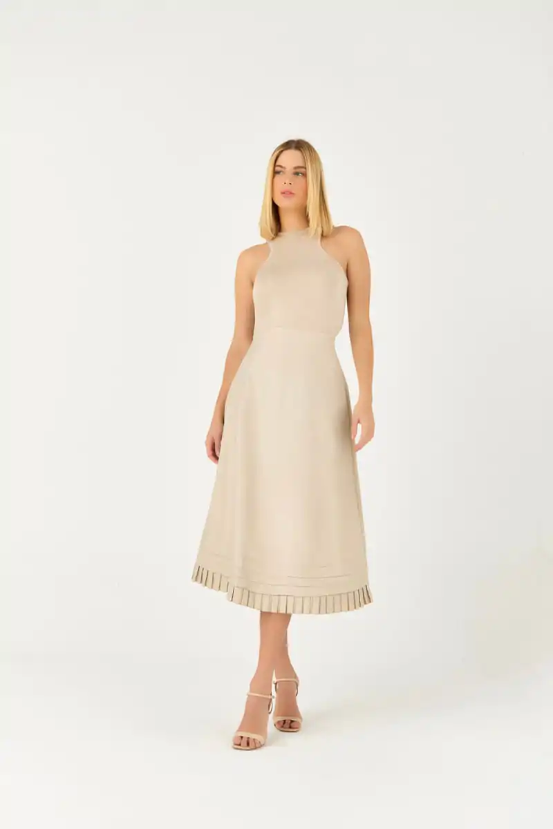 Vestido Midi Detalhe Pregas