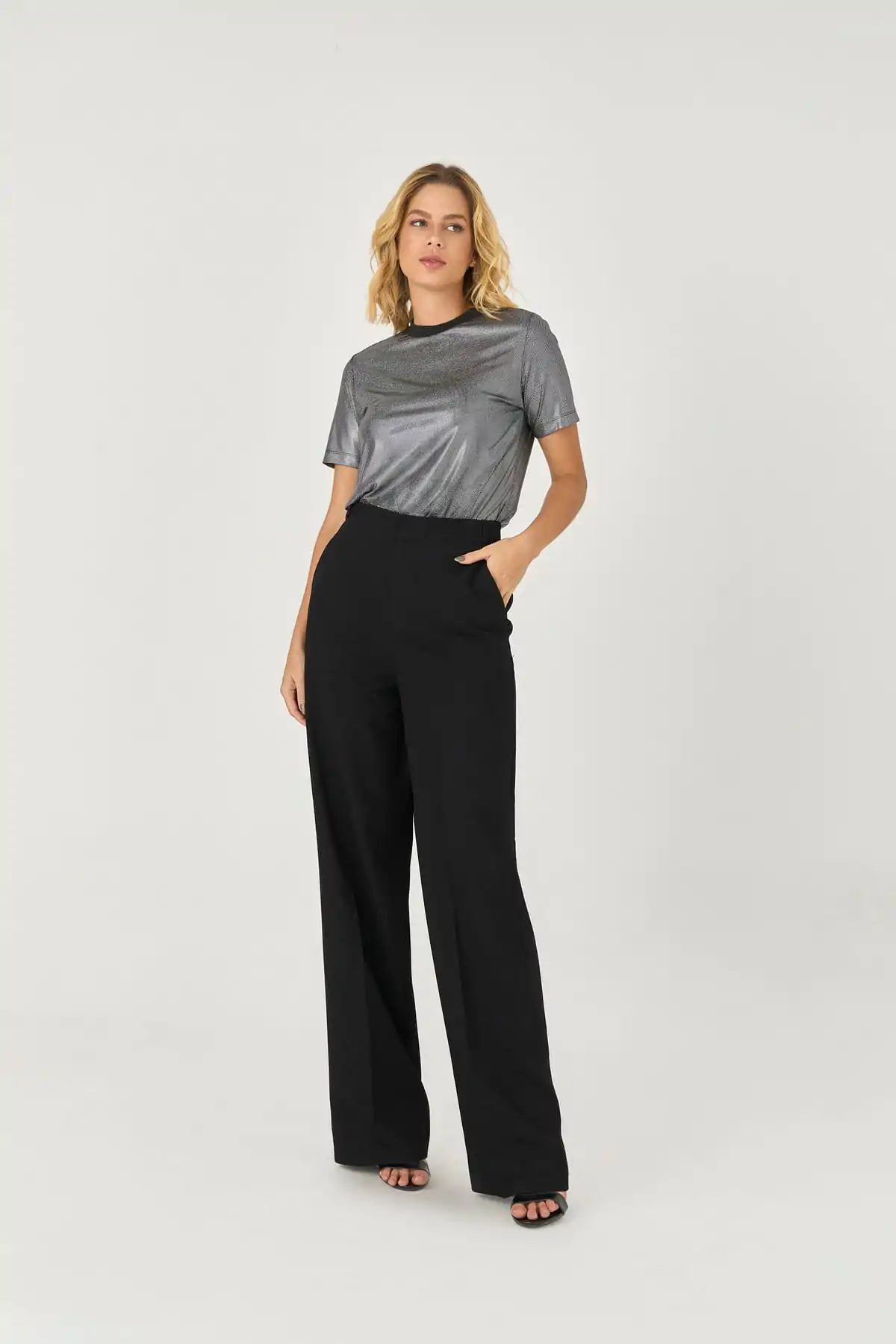 10122601 F PRAT Blusa T-shirt T-shirt Brilho Com Retilinea