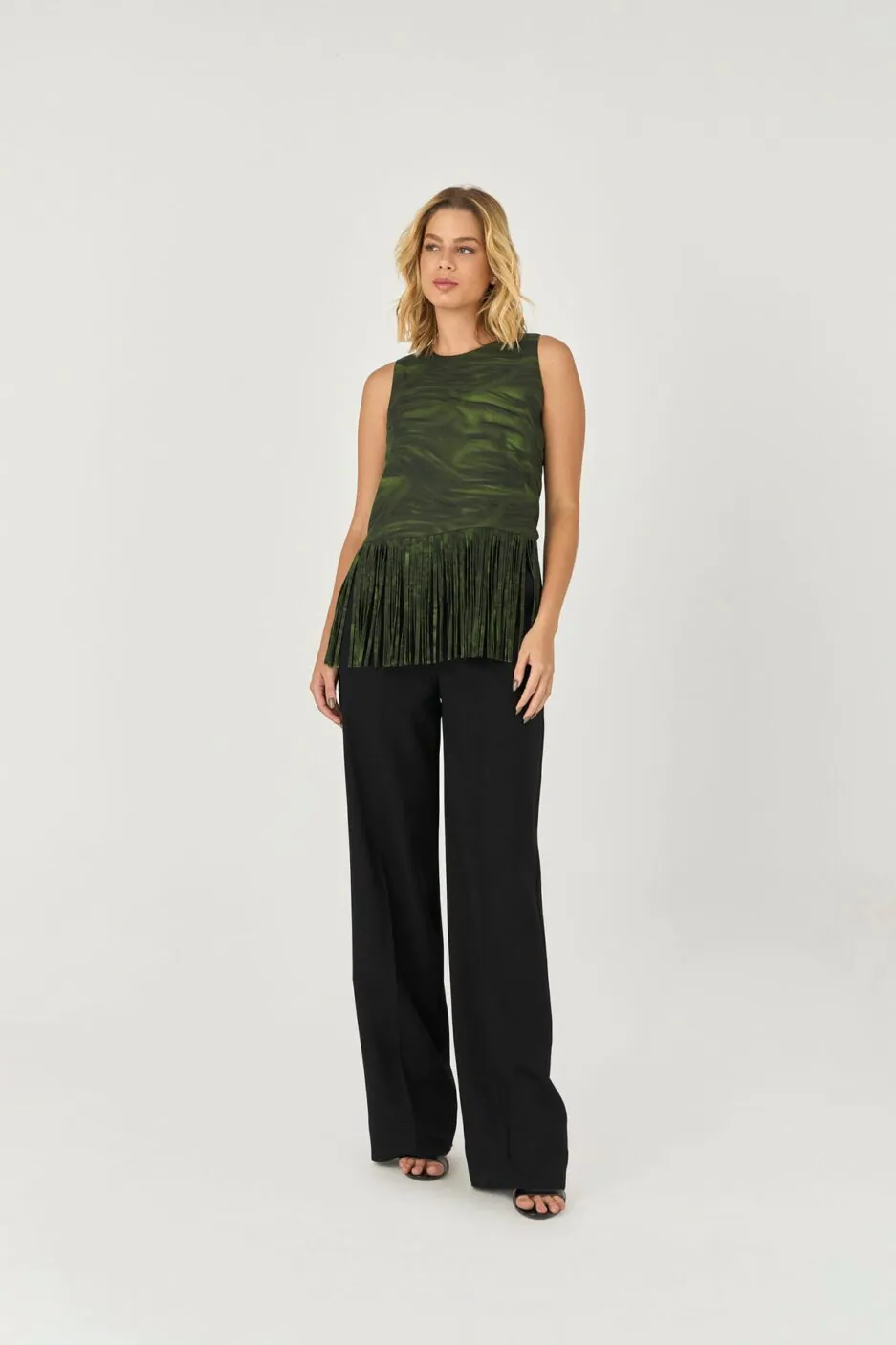 Blusa Estampada Com Detalhe Franjas