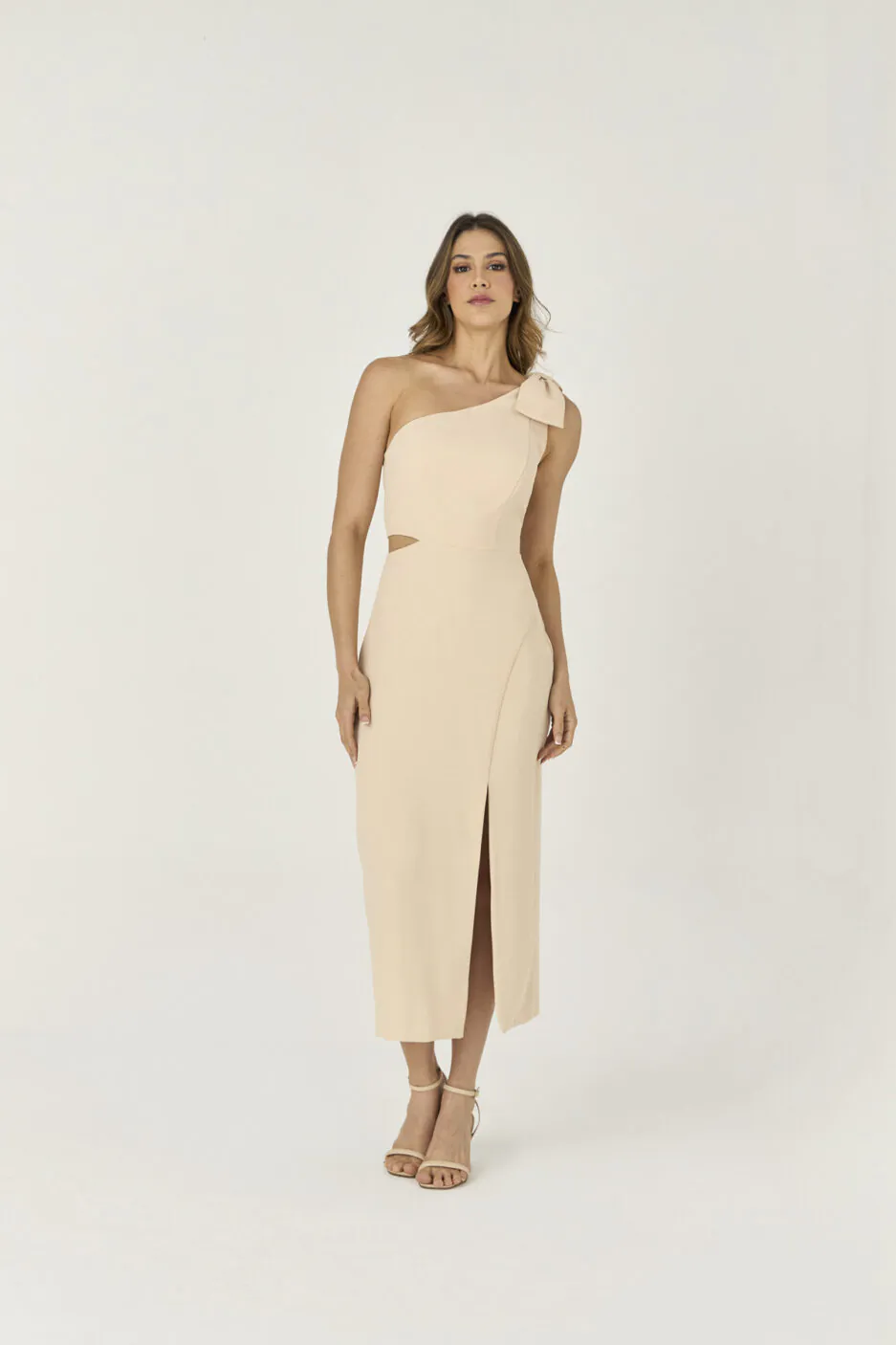 Vestido Midi Com Fenda Detalhe Laco