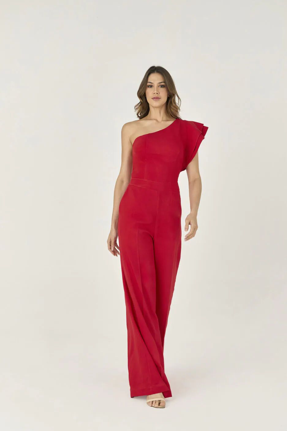 Macacao Pantalona Com Detalhe Babado